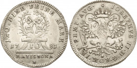 Regensburg-Stadt
 10 Kreuzer (Zehner) 1781. Mit Titel Leopold II Beckenbauer 7504 Avers leicht justiert, vorzüglich