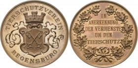 Regensburg-Stadt
 Bronzemedaille o.J. (Drentwett) Verdienstmedaille des Tierschutzvereins Regensburg. Stadtwappen / 5 Zeilen Schrift im Eichenkranz. ...