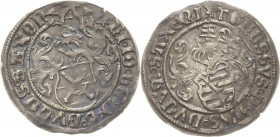 Sachsen-Kurlinie ab 1486 bis 1547 (Ernestiner)
Friedrich III., Johann und Georg 1507-1525 Zinsgroschen o.J. T-Buchholz Umschrift endet: SAXON/SAXONI ...