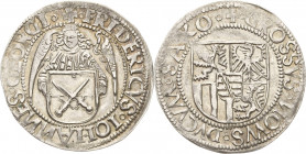 Sachsen-Kurlinie ab 1486 bis 1547 (Ernestiner)
Friedrich III., Johann und Georg 1507-1525 Engelgroschen (Schreckenberger) o.J. beiderseits Kreuz-Anna...