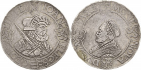 Sachsen-Kurlinie ab 1486 bis 1547 (Ernestiner)
Johann der Beständige und Georg 1525-1530 Guldengroschen o.J. Doppellilie-Freiberg Keilitz 87 (LP) Sch...