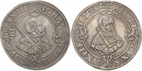 Sachsen-Kurlinie ab 1486 bis 1547 (Ernestiner)
Johann Friedrich und Heinrich 1539-1541 Guldengroschen 1540, Kreuz im Kreis-Annaberg Keilitz 152 Schne...