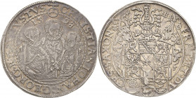 Sachsen-Kurlinie ab 1547 (Albertiner)
Christian II., Johann Georg I. und August 1591-1611 Taler 1598, HB-Dresden Keilitz/Kahnt 186 Schnee 754 Davenpo...