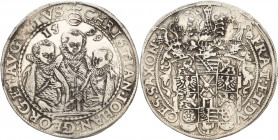 Sachsen-Kurlinie ab 1547 (Albertiner)
Christian II., Johann Georg I. und August 1591-1611 Taler 1599, HB-Dresden Keilitz/Kahnt 186 Schnee 754 Davenpo...