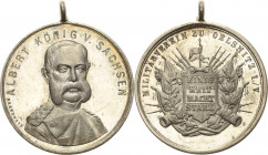 Sachsen-Kurlinie ab 1547 (Albertiner)
Albert 1873-1902 Versilberte Bronzemedaille o.J. (Drentwett) Militärverein Oelsnitz im Vogtland. Brustbild halb...