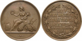 Sachsen-Kurlinie ab 1547 (Albertiner)
Albert 1873-1902 Bronzemedaille 1881. Preismedaille der Landwirtschaftlichen Ausstellung in Lommatzsch. Sitzend...