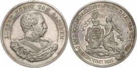Sachsen-Kurlinie ab 1547 (Albertiner)
Albert 1873-1902 Silbermedaille 1889 (M. Barduleck) 800-jährige Jubelfeier des Hauses Wettin - gewidmet von der...