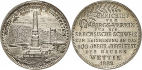 Sachsen-Kurlinie ab 1547 (Albertiner)
Albert 1873-1902 Versilberte Bronzemedaille 1889 (unsigniert) Auf die Errichtung des Wettin-Obelisken auf dem L...