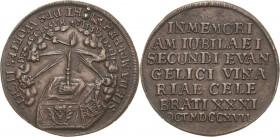 Sachsen-Neu-Weimar 1641-1728
Wilhelm Ernst 1683-1728 Bronzeabschlag des 1/2 Talers 1717, Ilmenau 200-Jahrfeier der Reformation. Kerzenständer mit rec...