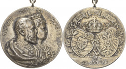 Sachsen-Coburg-Gotha
Alfred 1893-1900 Silbermedaille 1899 (Kawaczynski) Silberne Hochzeit mit Großfürstin Maria Alexandrowna von Russland. Beider Bru...
