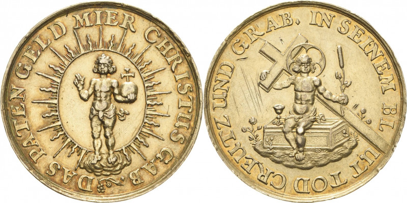 Schlesien
 Vergoldete Silbermedaille o.J. (J. Buchheim) Patengeschenk. Stehende...
