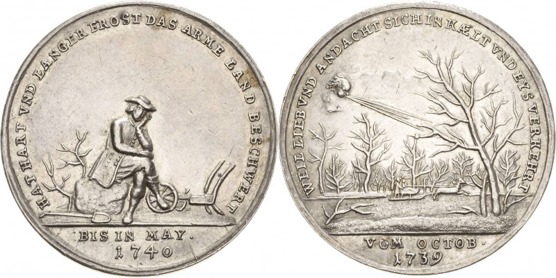 Schlesien-Städte
Breslau Silbermedaille 1740 (J. Kittel) Auf den harten Winter ...