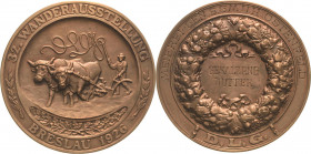 Schlesien-Städte
Breslau Bronzemedaille 1926 (unsigniert) Prämie der 32. Wanderausstellung der DLG für "ungesalzene Butter". Zwei Bullen vor Pflug na...