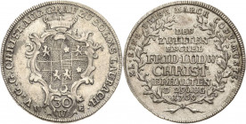 Solms-Laubach
Christian August 1738-1784 30 Kreuzer 1769. Auf die Geburt seines zweiten Enkels, Friedrich Ludwig Christian Joseph 455 Sehr schön-vorz...
