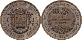 Speyer-Stadt
 Bronzemedaille 1898. Für treu geleistete Dienste in der Feuerwehr. Stadtwappen / 3 Zeilen Schrift auf Rolle unter Feuerwehrhelm mit Ute...