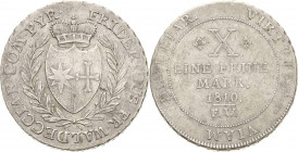 Waldeck und Pyrmont
Friedrich 1763-1812 Taler 1810, Arolsen AKS 1 Jaeger 8 Kahnt 543 Davenport 922 Sehr schön