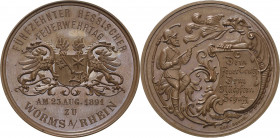 Worms-Stadt
 Bronzemedaille 1891. 15. Hessischer Feuerwehrtag. Stadtwappen / Hl. Georg löscht Drachenfeuer. 37,5 mm, 26,13 g Selten. Prägefrisch