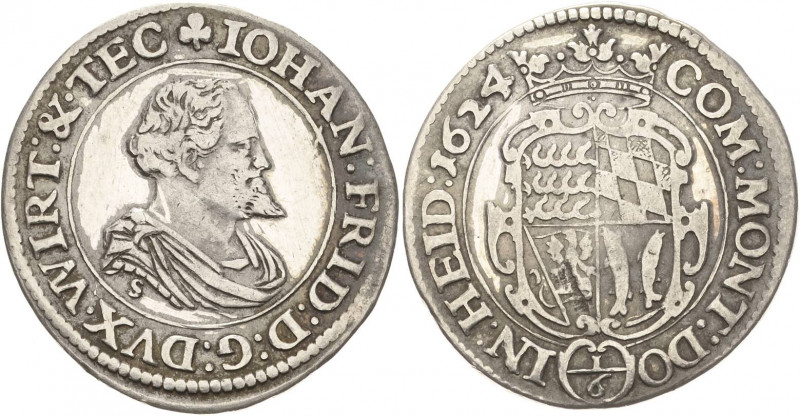 Württemberg
Johann Friedrich 1608-1628 1/6 Taler 1624, Stuttgart Klein/Raff 352...