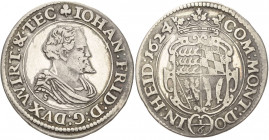 Württemberg
Johann Friedrich 1608-1628 1/6 Taler 1624, Stuttgart Klein/Raff 352 Ebner 298 Selten. Felder geglättet, sehr schön