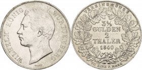 Württemberg
Wilhelm I. 1816-1864 Doppeltaler 1840, Stuttgart AKS 62 Jaeger 71 Kahnt 590 Davenport 956 Fast vorzüglich/vorzüglich