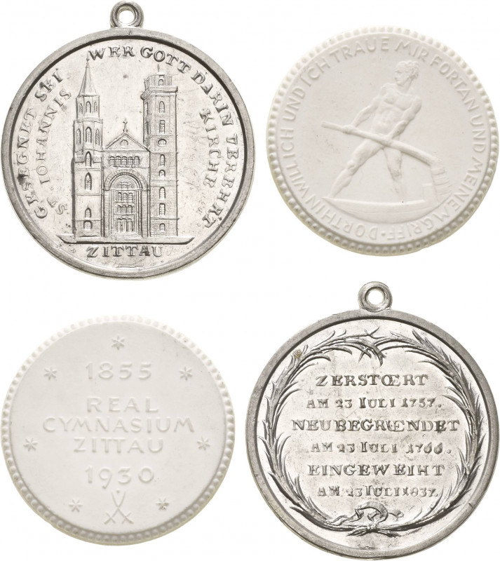 Zittau
 Zinnmedaille 1837 (unsigniert) Auf den Wiederaufbau der St. Johanniskir...