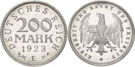 Ersatz und Inflationsmünzen 1919-1923
 200 Mark 1923 E Jaeger 304 Min. Berührt, Polierte Platte
