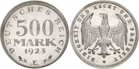 Ersatz und Inflationsmünzen 1919-1923
 500 Mark 1923 E Jaeger 305 Polierte Platte