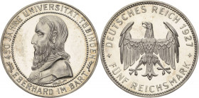 Gedenkausgaben
 5 Reichsmark 1927 F Tübingen Jaeger 329 Leicht berieben, Polierte Platte