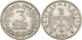 Gedenkausgaben
 3 Reichsmark 1931 E Kursmünze Jaeger 349 Fast vorzüglich