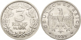 Gedenkausgaben
 3 Reichsmark 1931 D Kursmünze Jaeger 349 Vorzüglich-prägefrisch