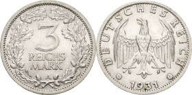 Gedenkausgaben
 3 Reichsmark 1931 A Kursmünze Jaeger 349 Vorzüglich/vorzüglich-Stempelglanz