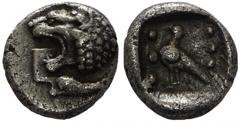 Caria, Mylasa, Trihemitetartemorion. Circa 420-390 B.C.

Obv: Head of a roarin...