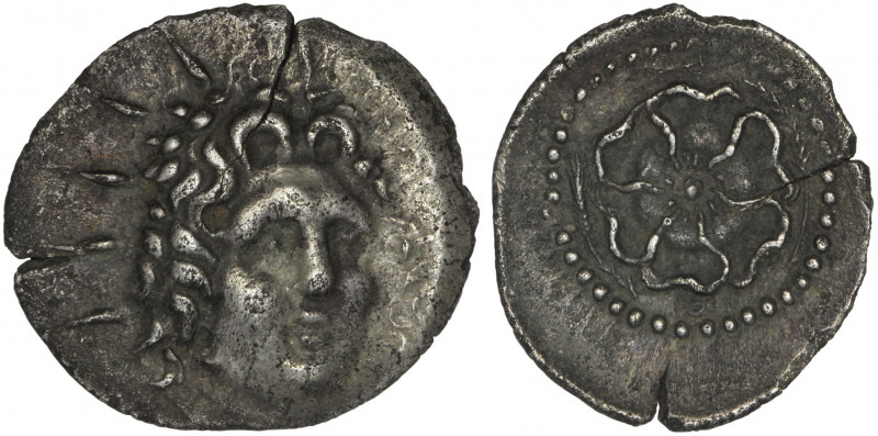 Caria, Rhodos, Drachm. Circa 88-42 BC.

Obv: Radiate head of Helios facing sli...