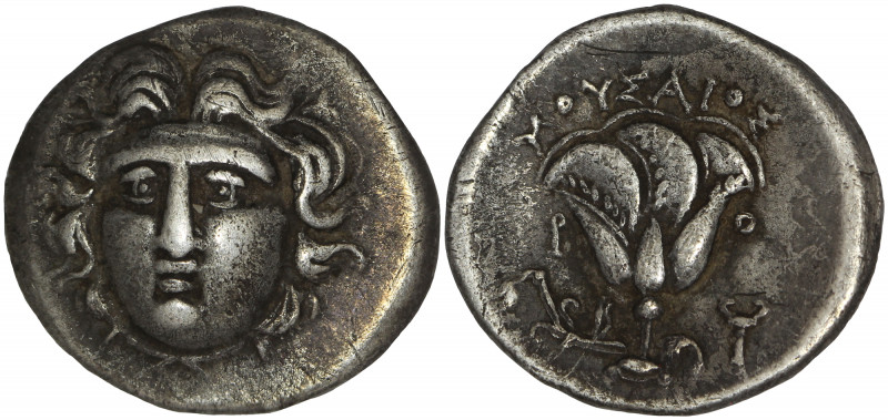 Caria, Uncertain, Drachm, Circa 190-170 BC.

Obv: Head of Helios facing slight...