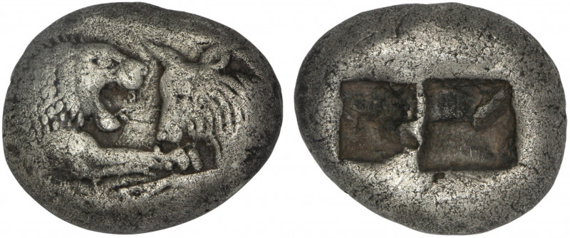 Kings of Lydia, Kroisos. Sardes, Ar Stater, Circa 560-546 BC.

Obv: On the lef...
