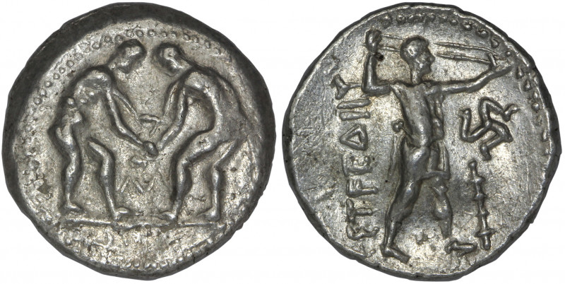 Pisidia, Selge. AR Stater. Circa 325-250 BC.

Obv:Two wrestlers beginning to g...