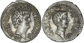 The Triumvirs. Mark Antony and Octavian. Spring-early summer 41 BC. AR Denarius.