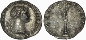 Trajan, 98-117 AD. AR Denarius. Rome mint. Struck 114 AD.