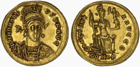 Honorius, 393-423. AV. Solidus , Constantinople, 9th officina, 402-403.