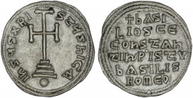 Basil I the Macedonian, with Constantine, 867-886. AR Miliaresion, Constantinople, 868-879.