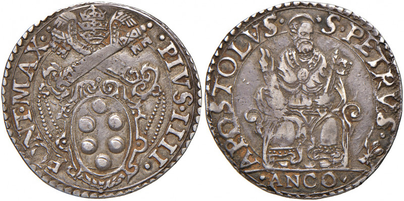 Ancona. Pio IV (1559-1565). Testone AG gr. 9,60. Muntoni 49. Berman 1072. Dubbin...