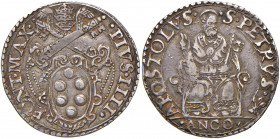 Ancona. Pio IV (1559-1565). Testone AG gr. 9,60. Muntoni 49. Berman 1072. Dubbini-Mancinelli pag. 144 (2° tipo). MIR 1060/8. Villoresi 272 a) var. 1. ...