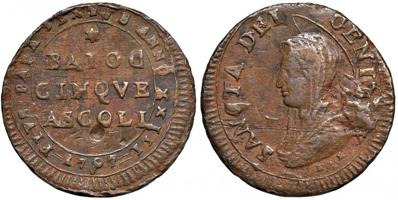 Ascoli. Pio VI (1775-1799). Madonnina da 5 baiocchi 1797 anno XXIII AE gr. 15,60...