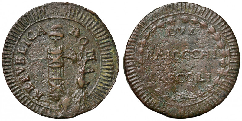 Ascoli. Repubblica Romana (1798-1799). Da 2 baiocchi AE gr. 13,30. Pagani 14b. M...