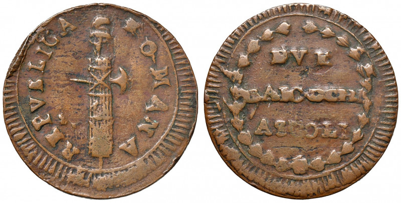 Ascoli. Repubblica Romana (1798-1799). Da 2 baiocchi AE gr. 14,04. Pagani –. Mun...
