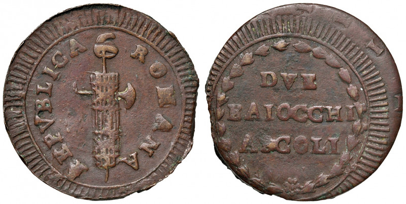 Ascoli. Repubblica Romana (1798-1799). Da 2 baiocchi AE gr. 16,27. Pagani –. Mun...