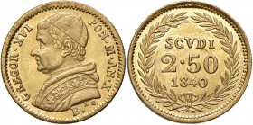 Bologna. Gregorio XVI (1831-1846). Da 2,50 scudi 1840 anno X AV. Pagani 146. Chimienti 1288. Rara. q.SPL/SPL