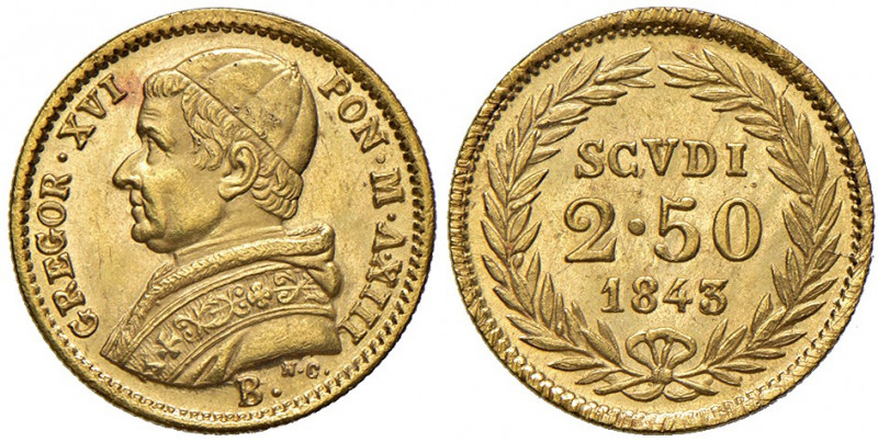 Bologna. Gregorio XVI (1831-1846). Da 2,50 scudi 1843 anno XIII (cifra X su I) A...