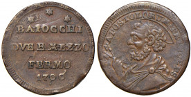 Fermo. Pio VI (1775-1799). Sampietrino da 2 baiocchi e mezzo 1796 (sigla S; Camillo Scarpetti, incisore) CU gr. 13,84. Muntoni 320 (indicato come ined...