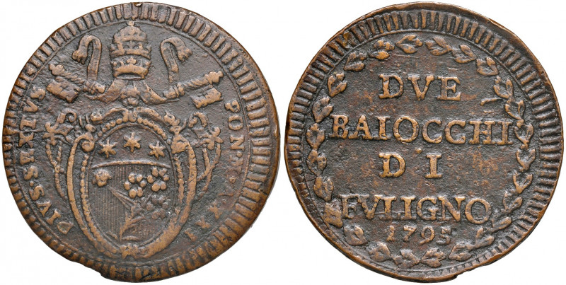 Foligno. Pio VI (1775-1799). Da 2 baiocchi 1795 anno XXI CU gr. 19,56. Muntoni 3...